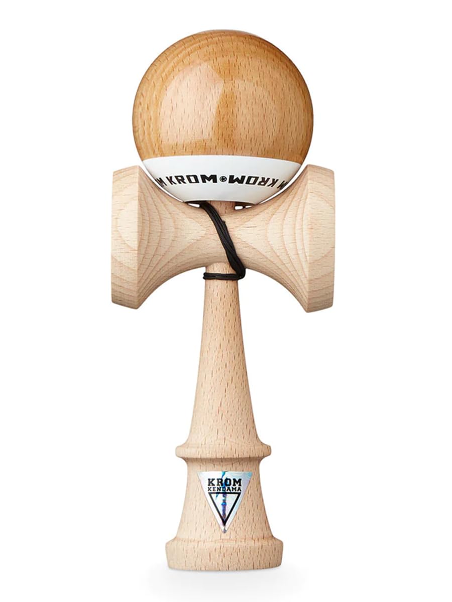 KROM - Kendama Toy POP LOL Natural Look - High Wood Quality - Extra Strong - for Beginner and Pro - Gift Pack : Extra String + Stickers